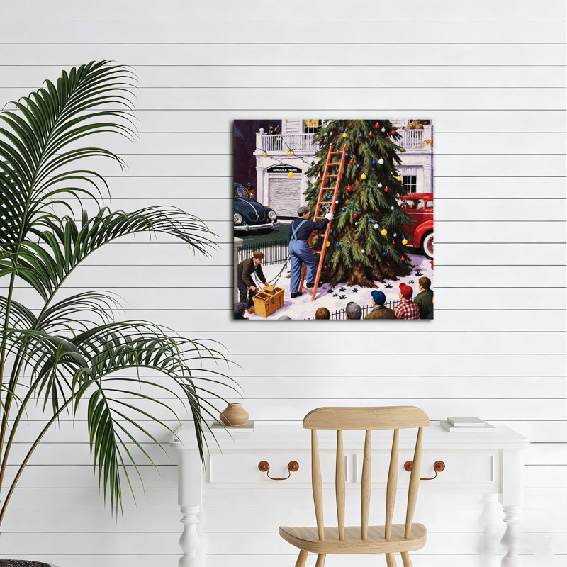 Décoration de sapin de Noël rétro, cadre en bois intégré, art mural, 16 x 16