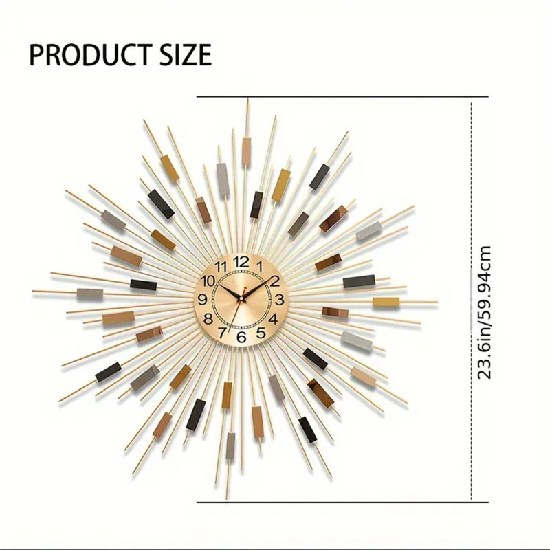Grande horloge murale moderne 23,6 po, art en fer 3D fait à la main, conception géométrique multicolore silencieuse, idéale pour le salon, la chambre à coucher, la salle à manger, l'horloge murale