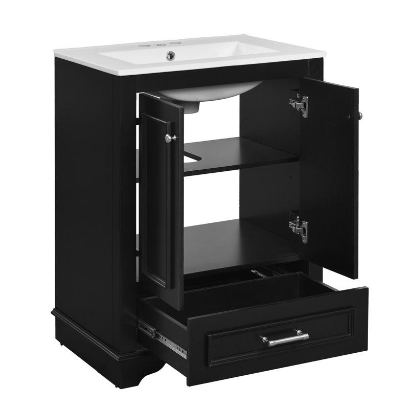 24'' Bathroom Vanity With Ceramic Sink Combo, Modern Freestanding Storage Cabinet  With Silver Handles,  Soft Closing Doors, Bathroom Storage
