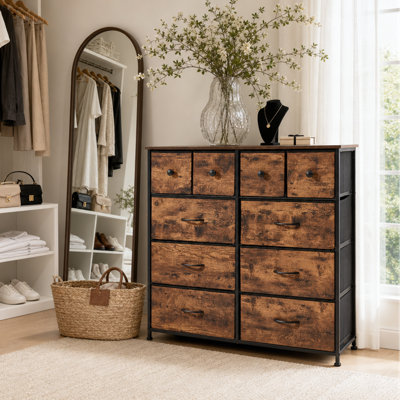 98cm Chest Of Drawers, 10 Fabric Drawers Bedroom Cabinet with Handles and Metal Frame