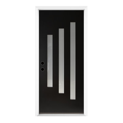 Portes extérieures durables en fibre de verre de style contemporain avec verre givré, idéales pour l'entrée de la maison