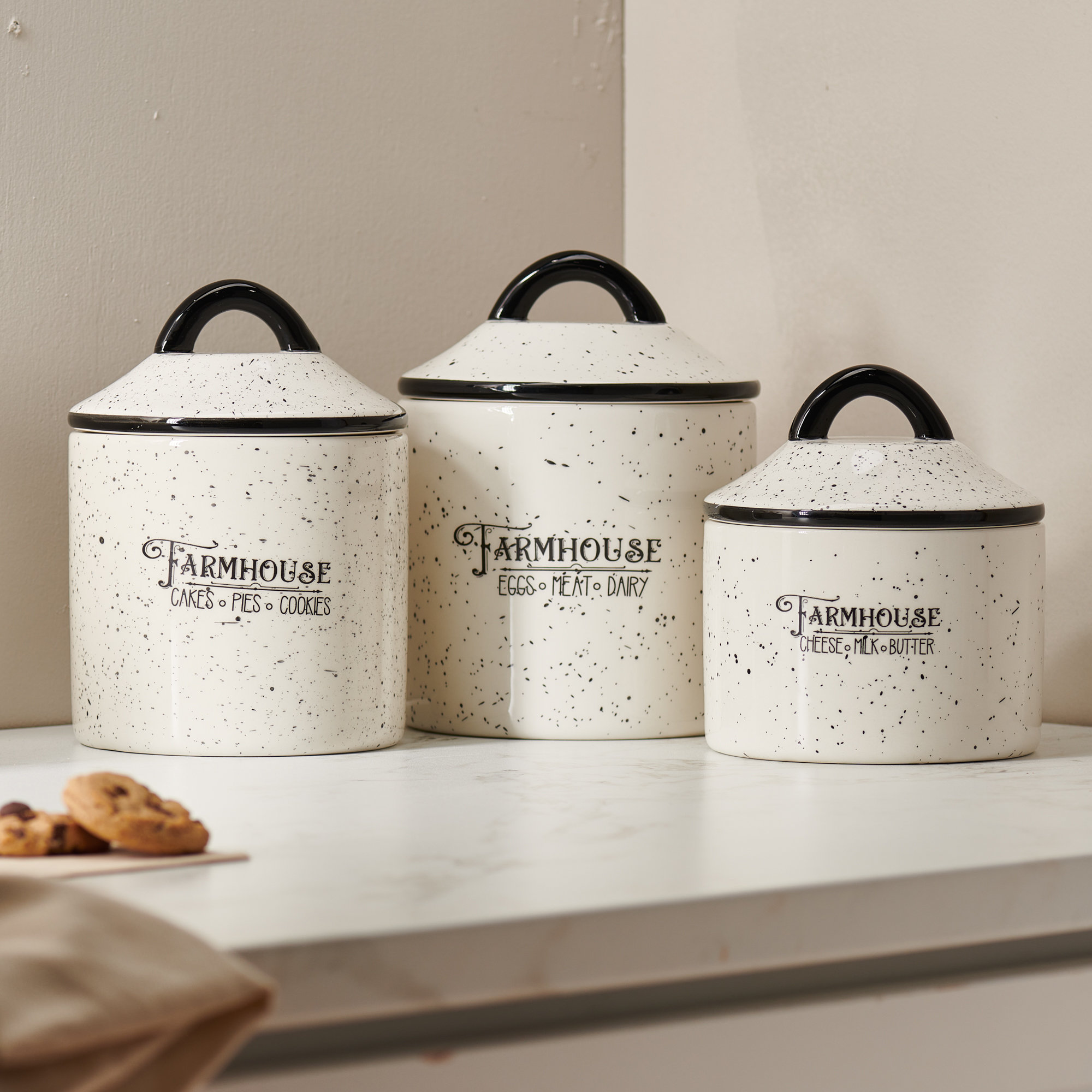 Outshine Co White Farmhouse Nesting Kitchen Canisters Set of 4, Multipurpose Storage