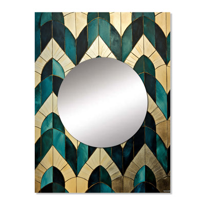 Latrenia Emerald And Golden Arches II - Abstract Shapes Unique Wall Mirror, Gold Mirror, Printed Metal Art