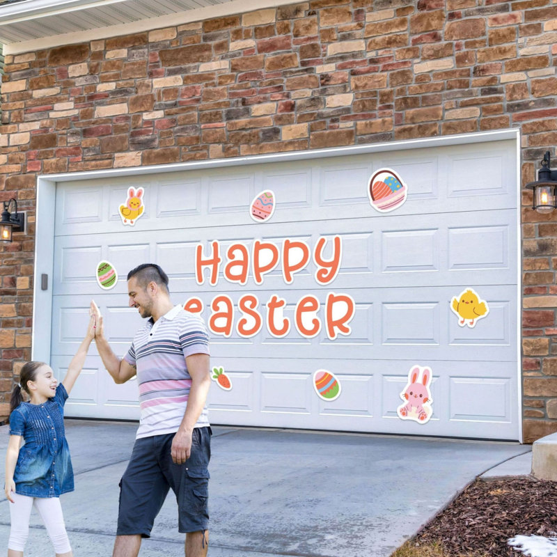 Magnifique décoration de porte de garage orange Joyeuses Pâques - 20 pièces