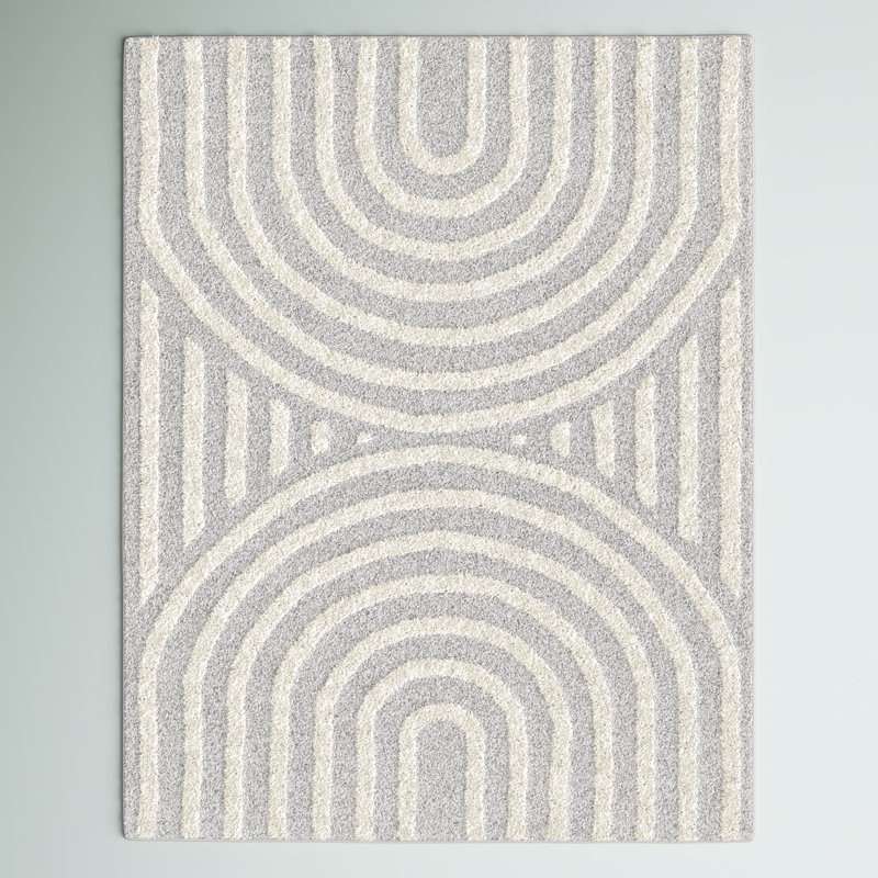 Tapis beige à poils longs Bartletto, Rectangle 5 pi 3 po x 6 pi 12 po, Blanc / ardoise clair