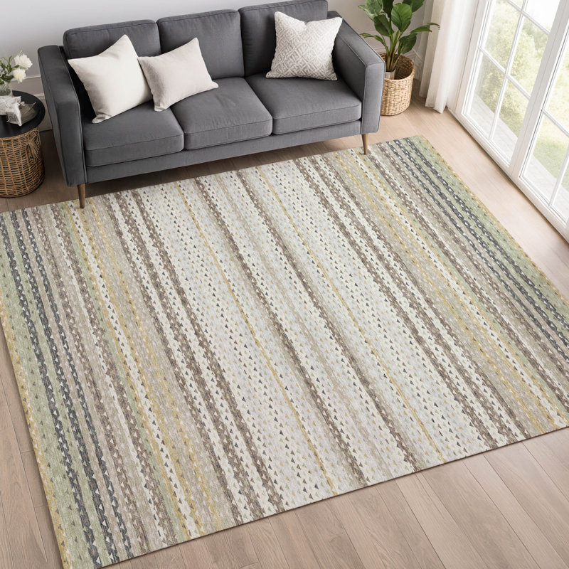Machine Washable Indoor/Outdoor Chantille ACN2823 Stripes Rug, Ivory, 9' x 12'