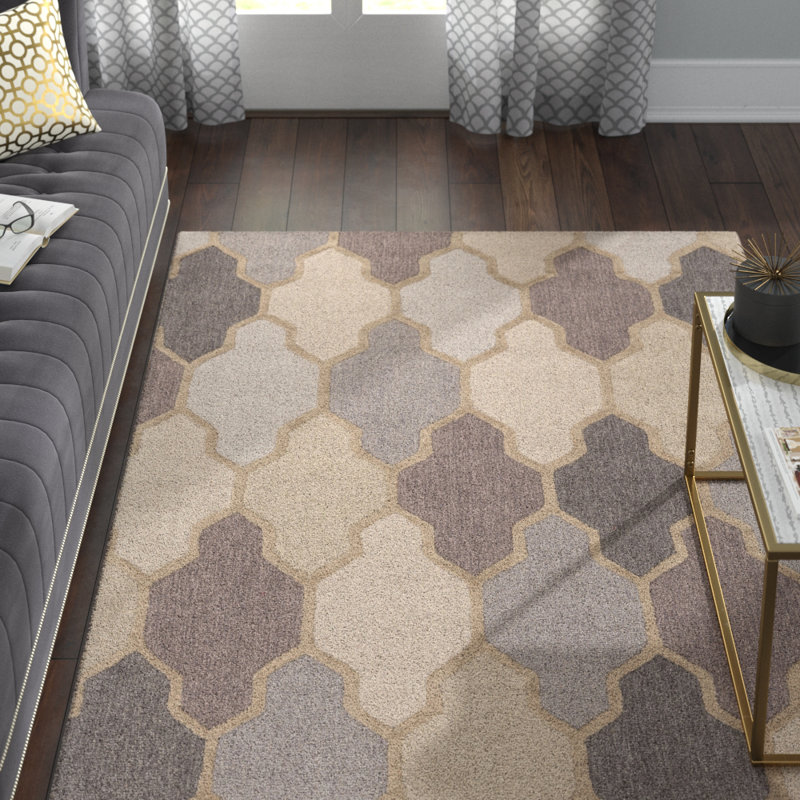 Paul Geometric Hand Tufted Wool Area Rug, Rectangle 9' x 13', Gray 