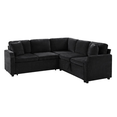 81.9" Upholstered L-Shaped Sectional With Convertible Sleeper, Hidden Storage, Cozy Chenille Wrapping, Throw Pillows For Small Homes Bed, Storage Space, Chenille, Multifunctional Areas