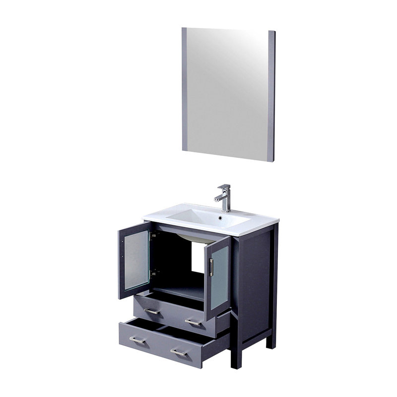 Meuble-lavabo gris foncé 30 po X P 18,25 po D, plateau en céramique blanche, ensemble de robinet et Miroir