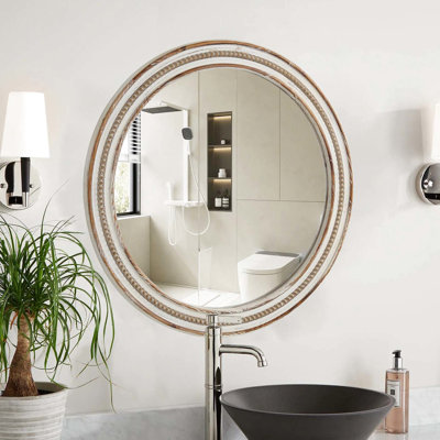 Miroir rond rustique en bois 23,03 pouces - Décoration intérieure pour la chambre à coucher, la salle de bain, le salon et le vestibule