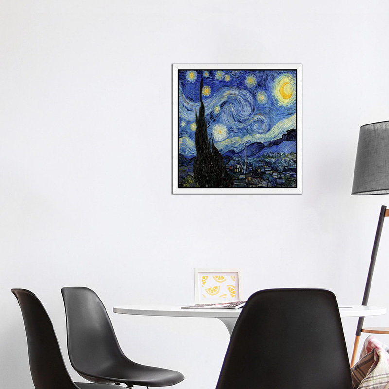 The Starry Night by Vincent Van Gogh - 1 Piece Floater Frame Painting on Canvas, 66.04 cm H x 66.04 cm W, White