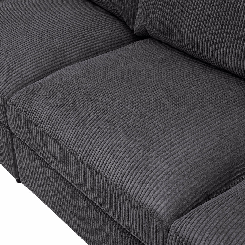 Canapé modulaire réversible en velours côtelé, Velours côtelé gris foncé, 33" H x 126.5" W x 98" D
