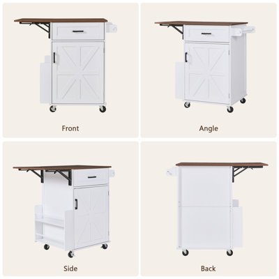 Farmhouse Kitchen Island with Drop Leaf and Storage