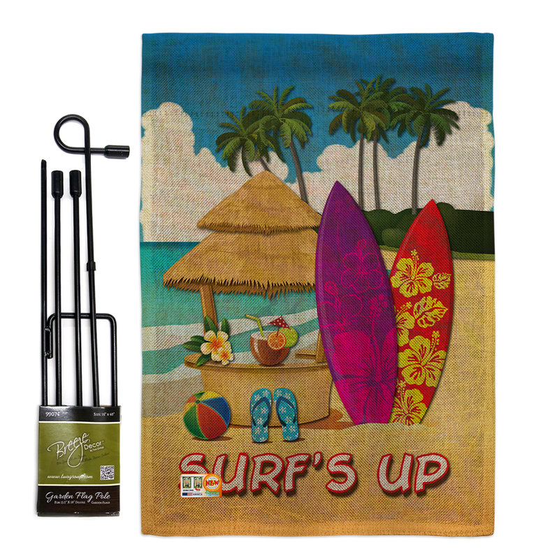 La hut de surf est amusante dans le jardin en soleil 2 côtés en toile jute 18,5 x 13 po. ensemble de drapeau