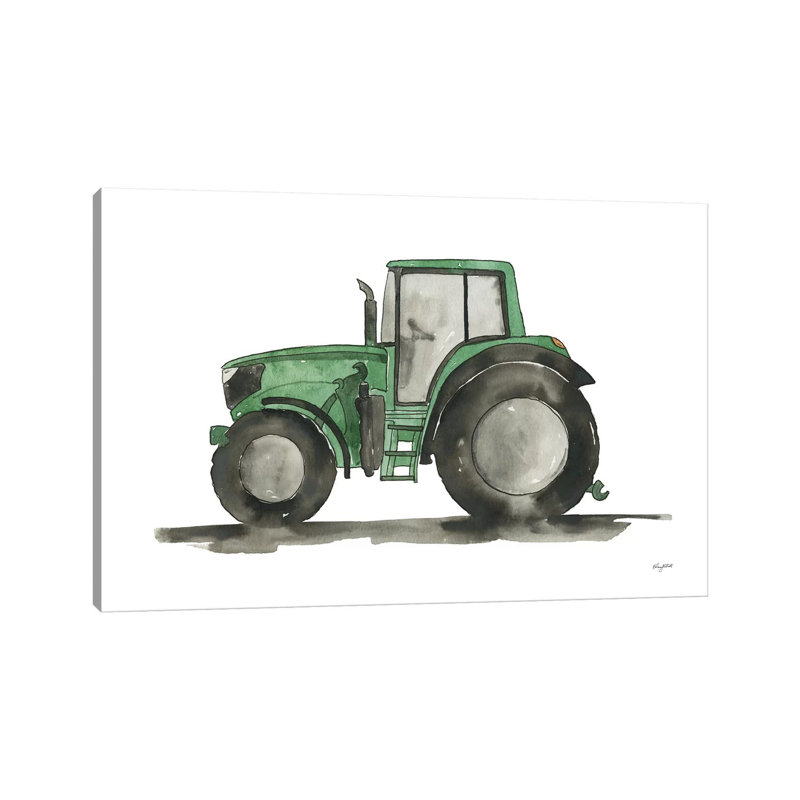 «Green Tractor» par Kelsey McNatt - reproduction d'art sur toile tendue, H 12 po x l 18 po x 1,5 po