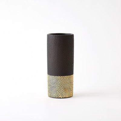 Java Vase-Matte Black/Gold Metallic-Sm