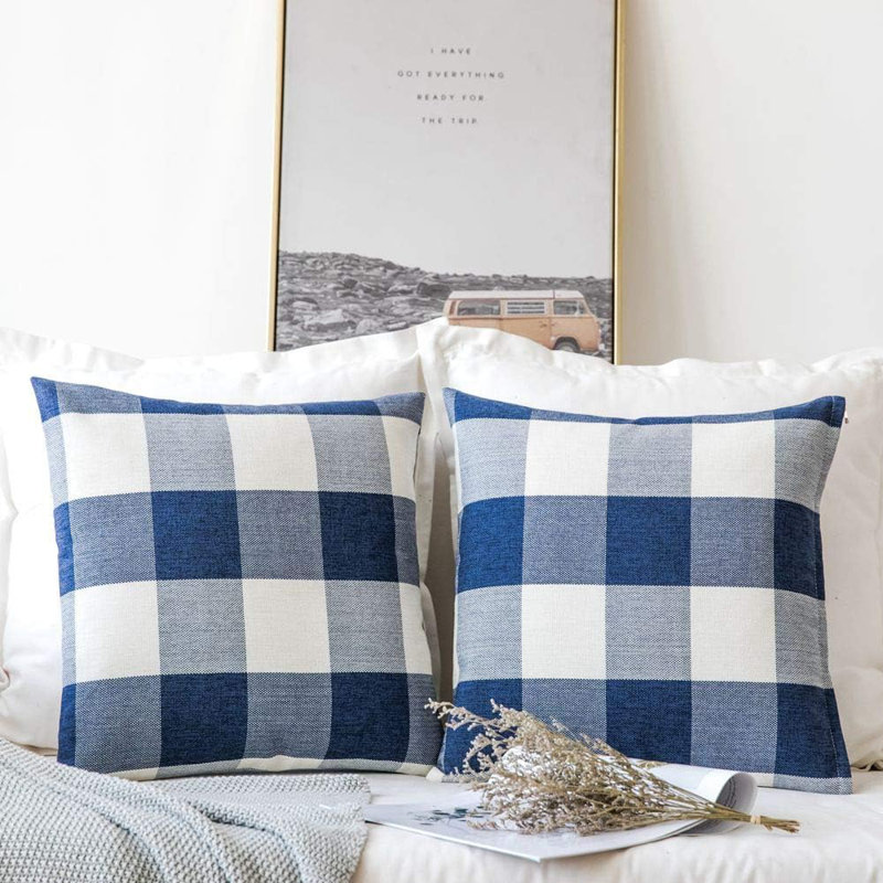  Ensemble de 2 housses de coussins décoratifs avec insertions - Ensemble complet de coussins décoratifs 18 po x 18 po, Bleu