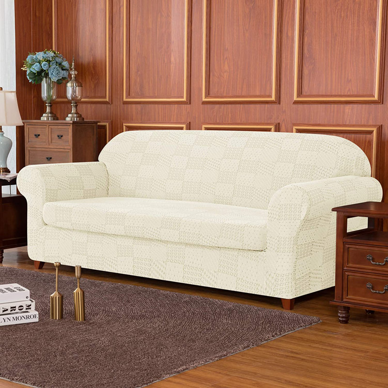 Box Cushion Sofa Slipcover, White Polyester Blend