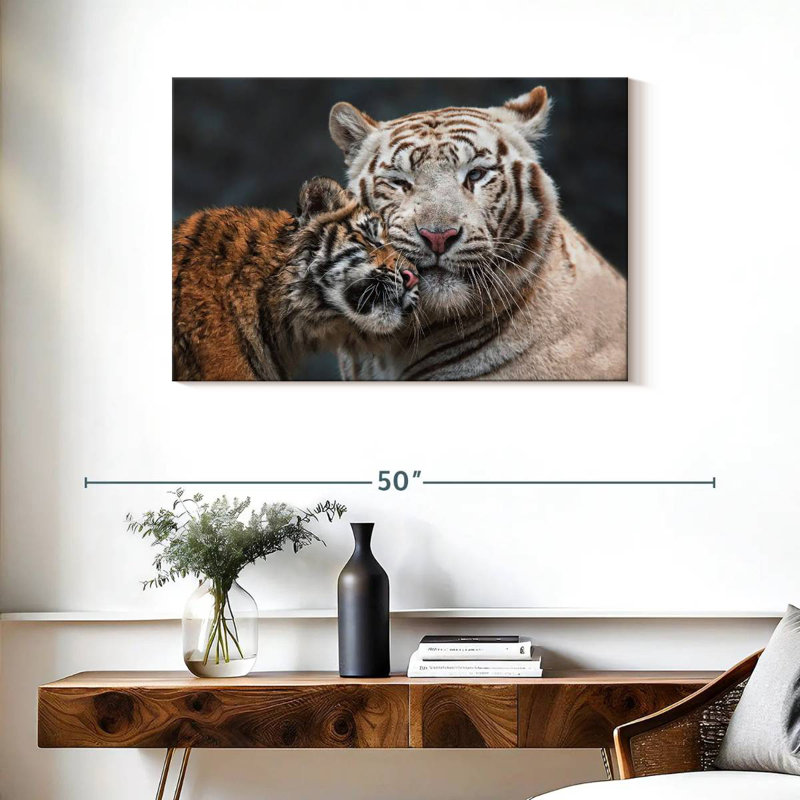 Tigre blanc et chaton Brampt, H 24 po x l 36 po
