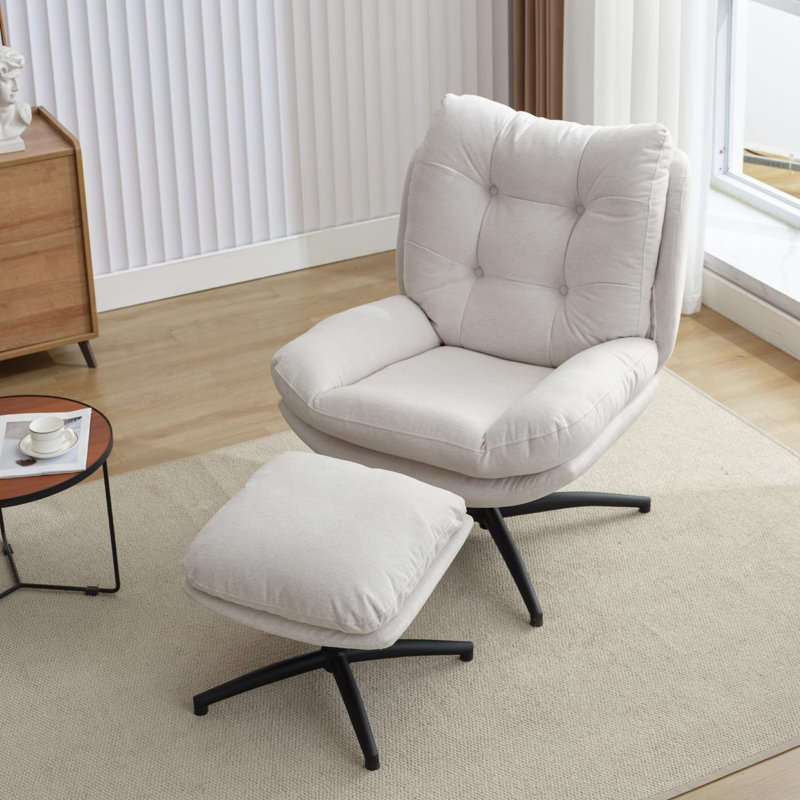 Jakirrah Upholstered Swivel Accent Chair with Ottoman, White