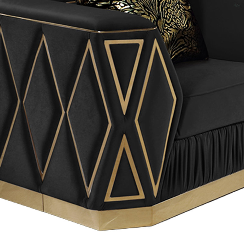 Canapé en bois de style contemporain avec motif à losanges, Noir