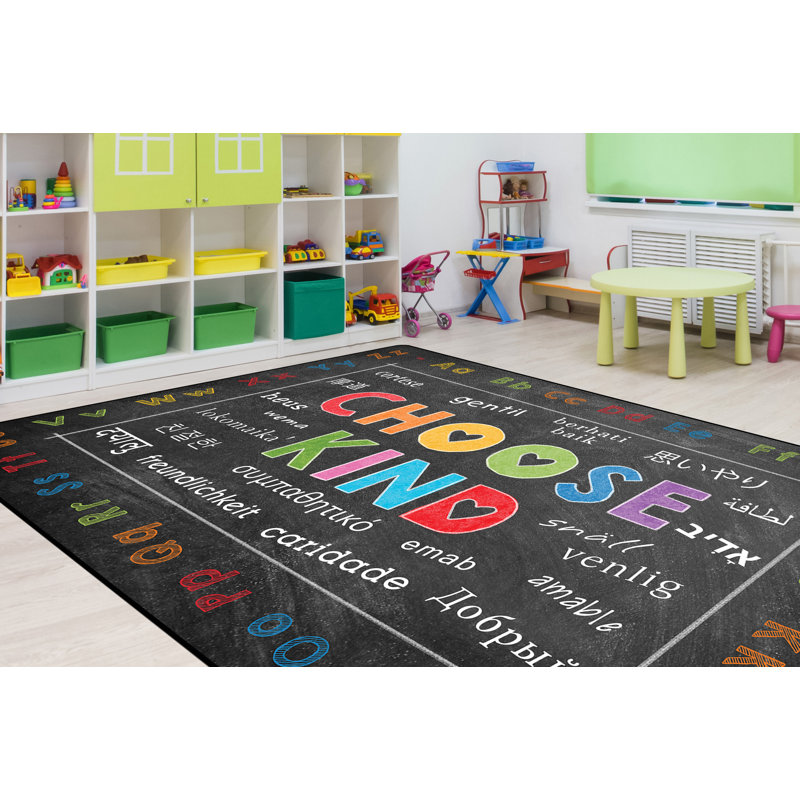 Tapis noir / bleu touffeté Chalkboard, Rectangle 6 pi x 9 pi