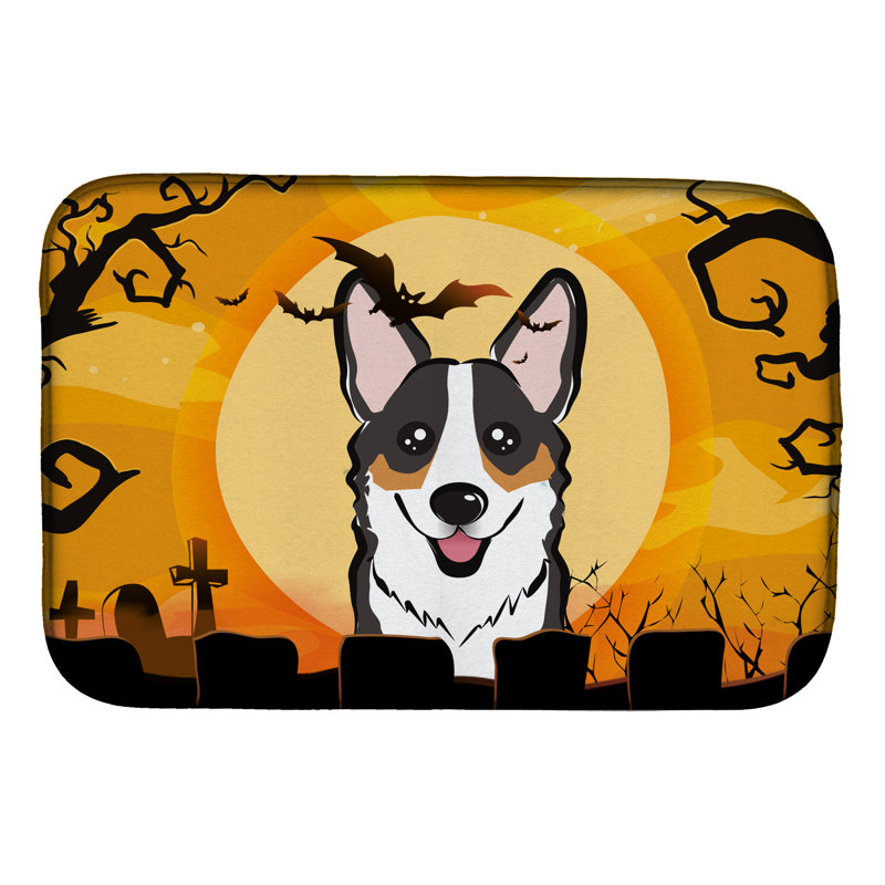 Tapis de séchage halloween corgi, Blanc / Noir