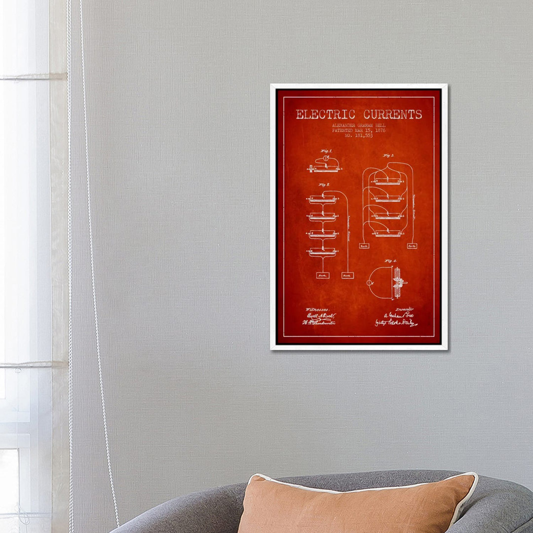 Electric Currents Red Patent Blueprint von Aged Pixel - Gallery-Wrapped Canvas Giclée on Canvas