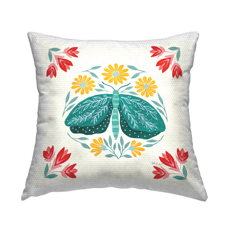 Coussin d'extérieur Green Folk Butterfly