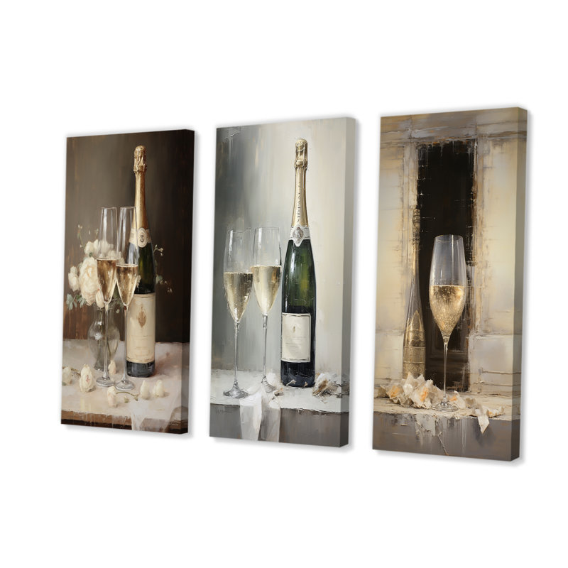 Leurre Legacys champagne et verre, Toile tendue, H 32 po x l 48 po