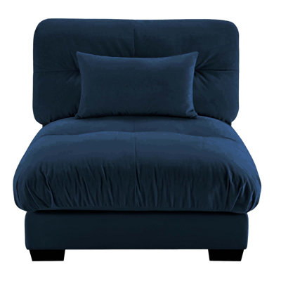 Velvet Upholstered Armless Sofa Chair With 1 Pillow