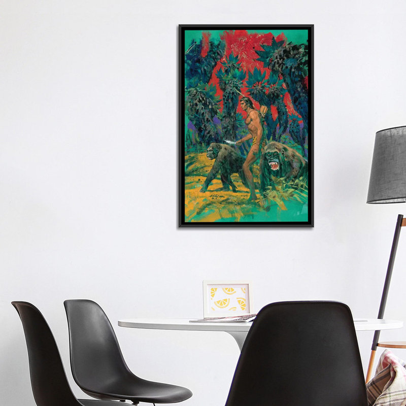 «Tarzan & the Mad Men» par Robert Abbett - reproduction d'art, H 40 po x l 26 po x P 1,5 po, Toile avec cadre noir