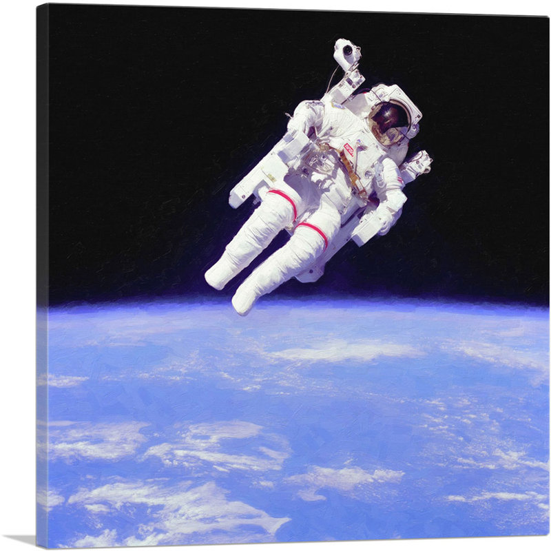 NASA Astronaut Orbiting in Earth's Atmosphere - Reproduction de photo sur toile tendue, H 36 po x l 36 po x P 0,75 po
