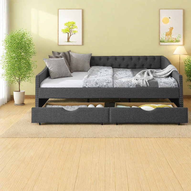 Lit de repos moderne en bois et lin