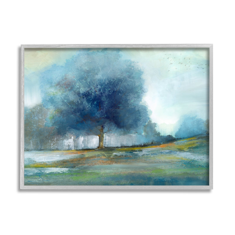 Au-666-Giclée, arbre bleu abstrait par Nan Peinture, L 14 po x H 11 po x P 1,5 po, Estampe numérique Farmhouse