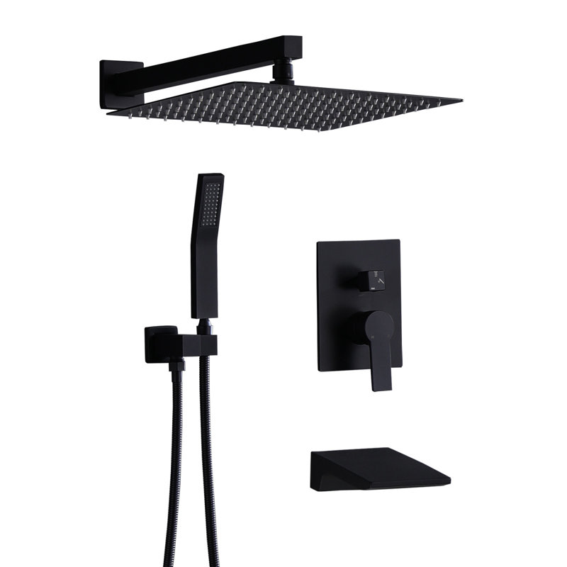 12" Rainfall Tub And Shower System With Handheld Shower And Tub Spout, 3-Function Wall Mounted Shower Faucet Set With Pressure Balance Valve