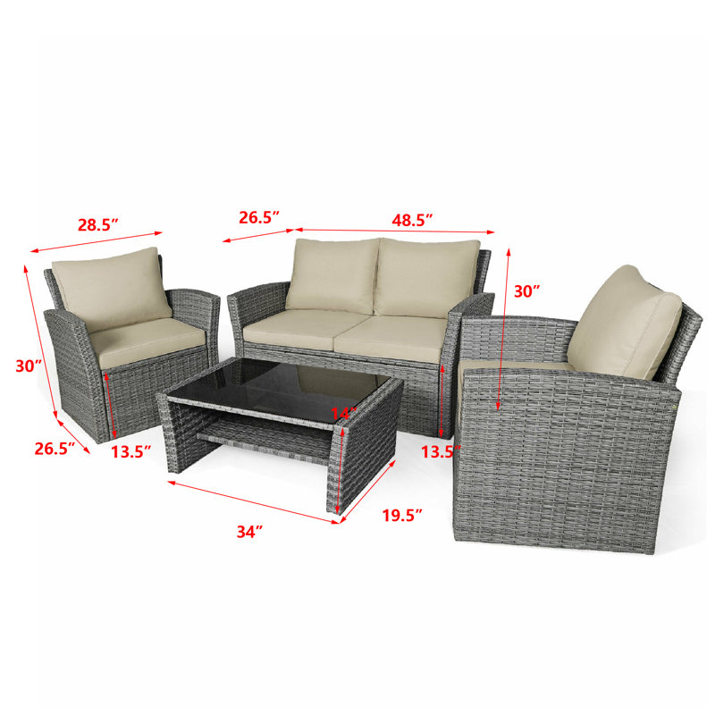 Bonita 4 - Person Patio Conversation Set with Cushions, Khaki