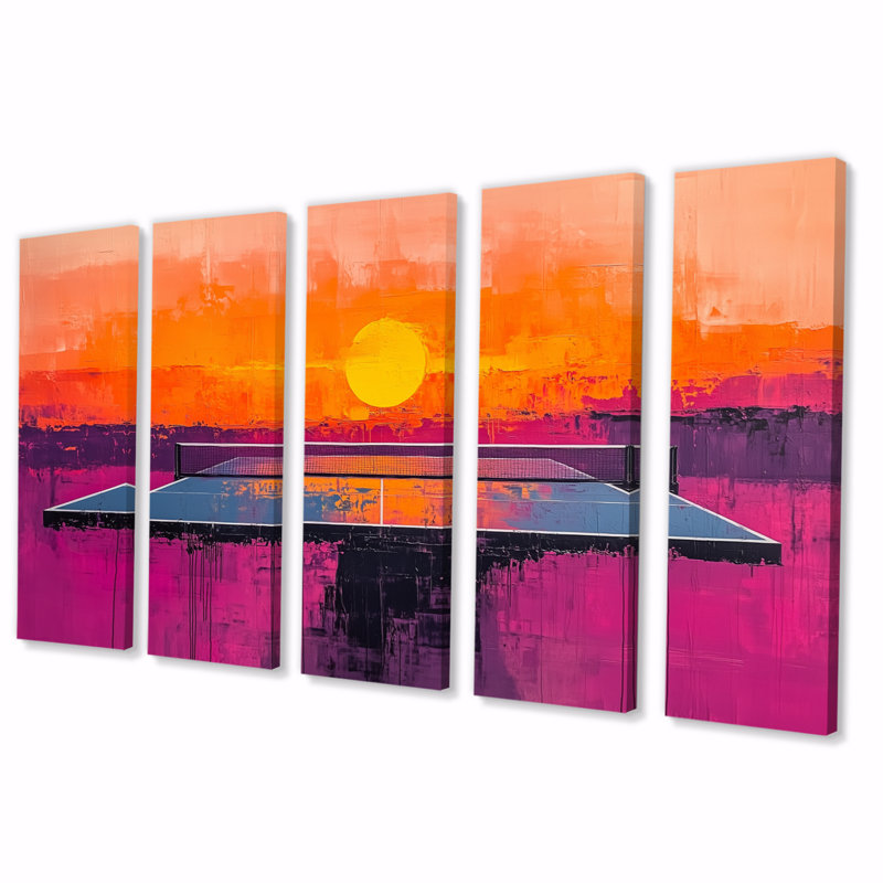 Concours de tennis de table orange et mauve, ensemble de reproductions d'art mural, H 28 po x l 60 po