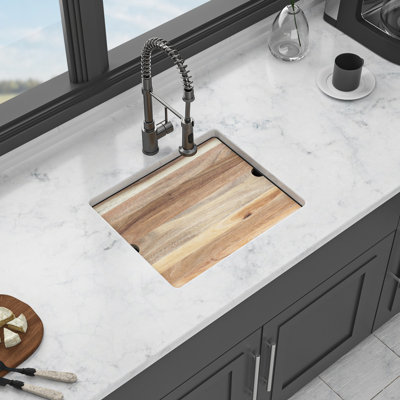 Black 21x18" Workstation Kitchen Sink Undermount, Fine - Grade Quartz Composite, Thick Strong And Quiet With Vibration Elimination, Non Scratch Hard Surface, Rounded Corners For Easy Wipe Down,