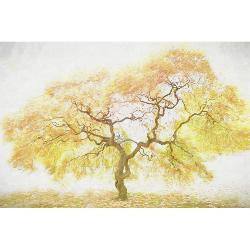 Golden Tree - Painting, 51cm H x 76cm W, Black Floater Framed
