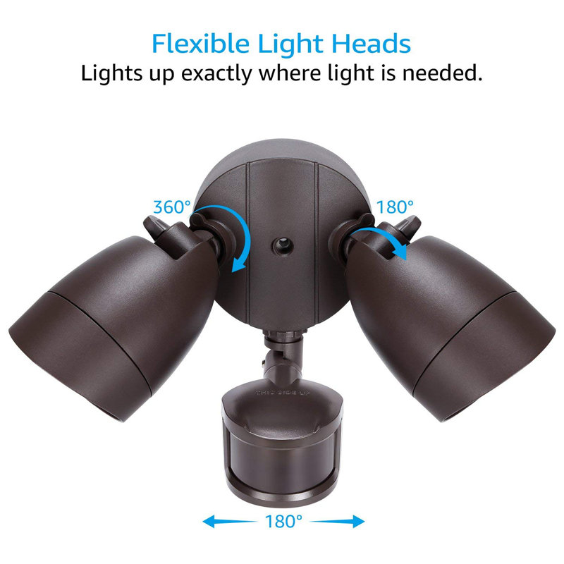 Dual Head 20-Watt LED Dusk to Dawn Outdoor Security Flood Light with Motion Sensor, Bronze