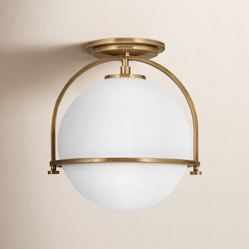 McCormick Hand Blown Glass Semi Flush Mount, Heritage Brass