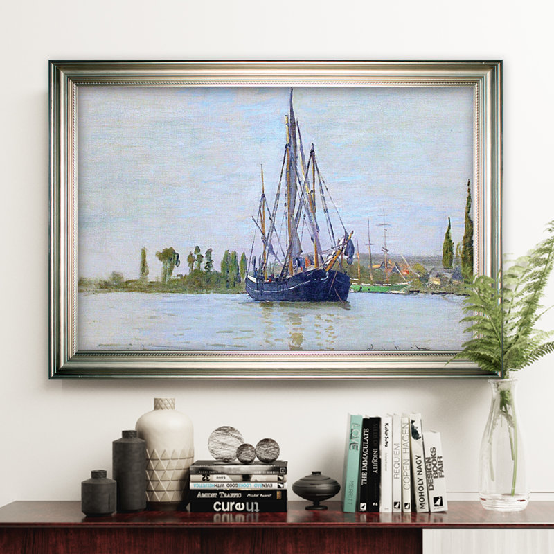 « the voilier bateau », impression, Cadre argenté, H 30 po x l 42 po x P 2 po, Pas de tapis