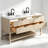 60" Transitional Natural Oak Double Sink Bathroom Vanity with Engineered Stone Top-623262495