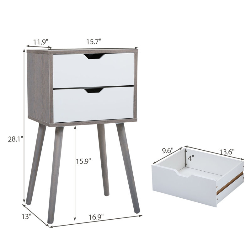 Ensemble de 2 tables de chevet avec rangement à deux tiroirs pour canapé de salon - gris