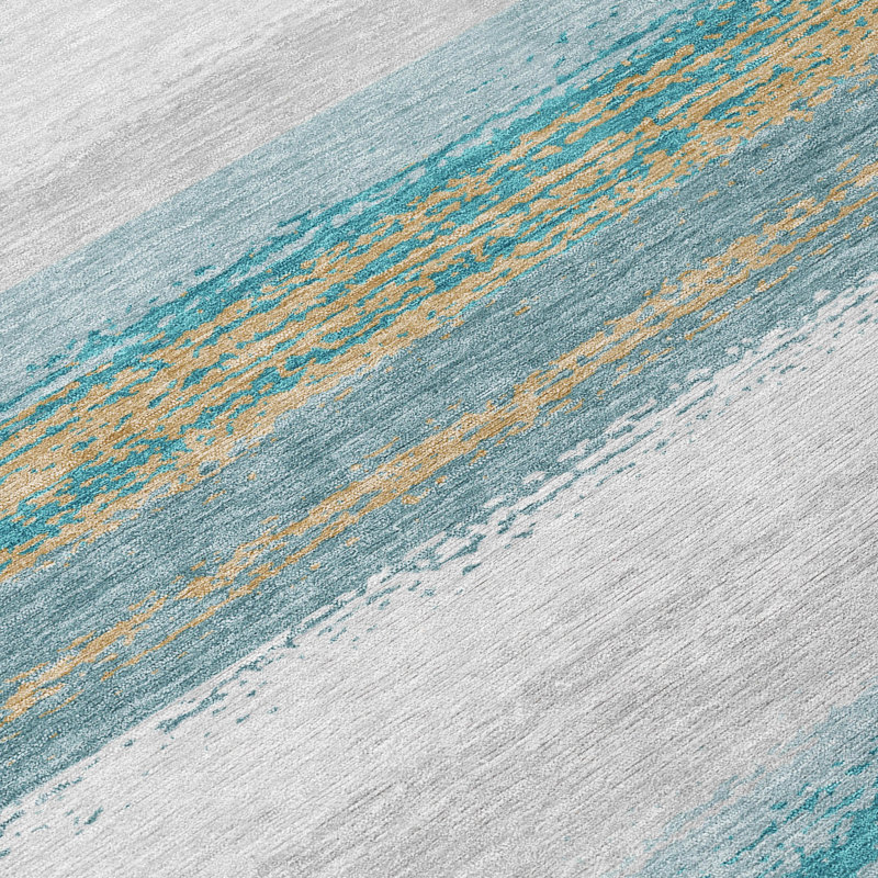 Machine Washable Indoor/Outdoor Chantille ACN2707 Stripes Rug, Teal, 5' x 7'6"
