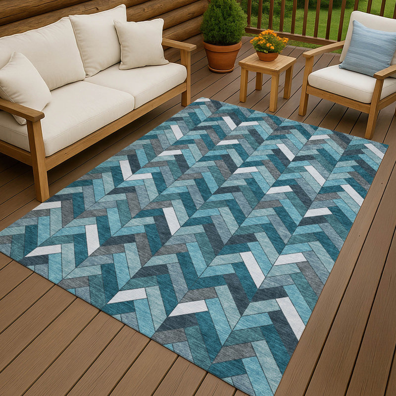 Machine Washable Indoor/Outdoor Matteson ACN2296 Geometric Rug, Rectangle 8' x 10'
