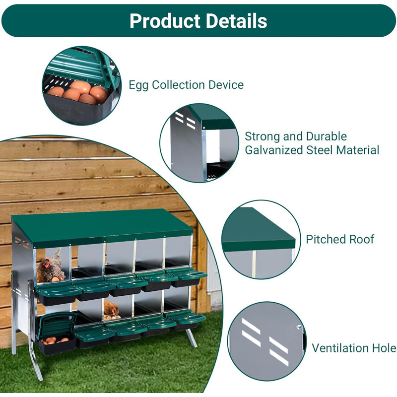 Nesting Boxes For Chickens, Chicken Nesting Box, Roll Away Nesting Box With Leg, Chicken Laying Boxes, Nesting Box For Hens With Lid Cover For Chicken Coop, 10 Compartments