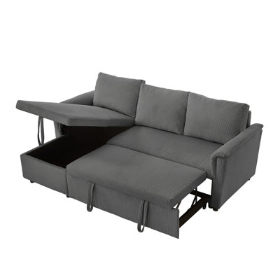 L-shaped Modular Convertible Loveseat Sofa - Corduroy Tufted, Storage Chaise & Pull-out Sleeper Couch Bed