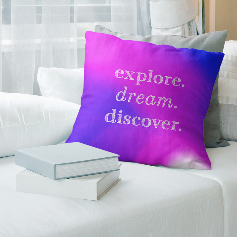 Coussin Handjet, 18 po x 18 po, Bleu / fuchsia, Polyester/ Bourre en polyester
